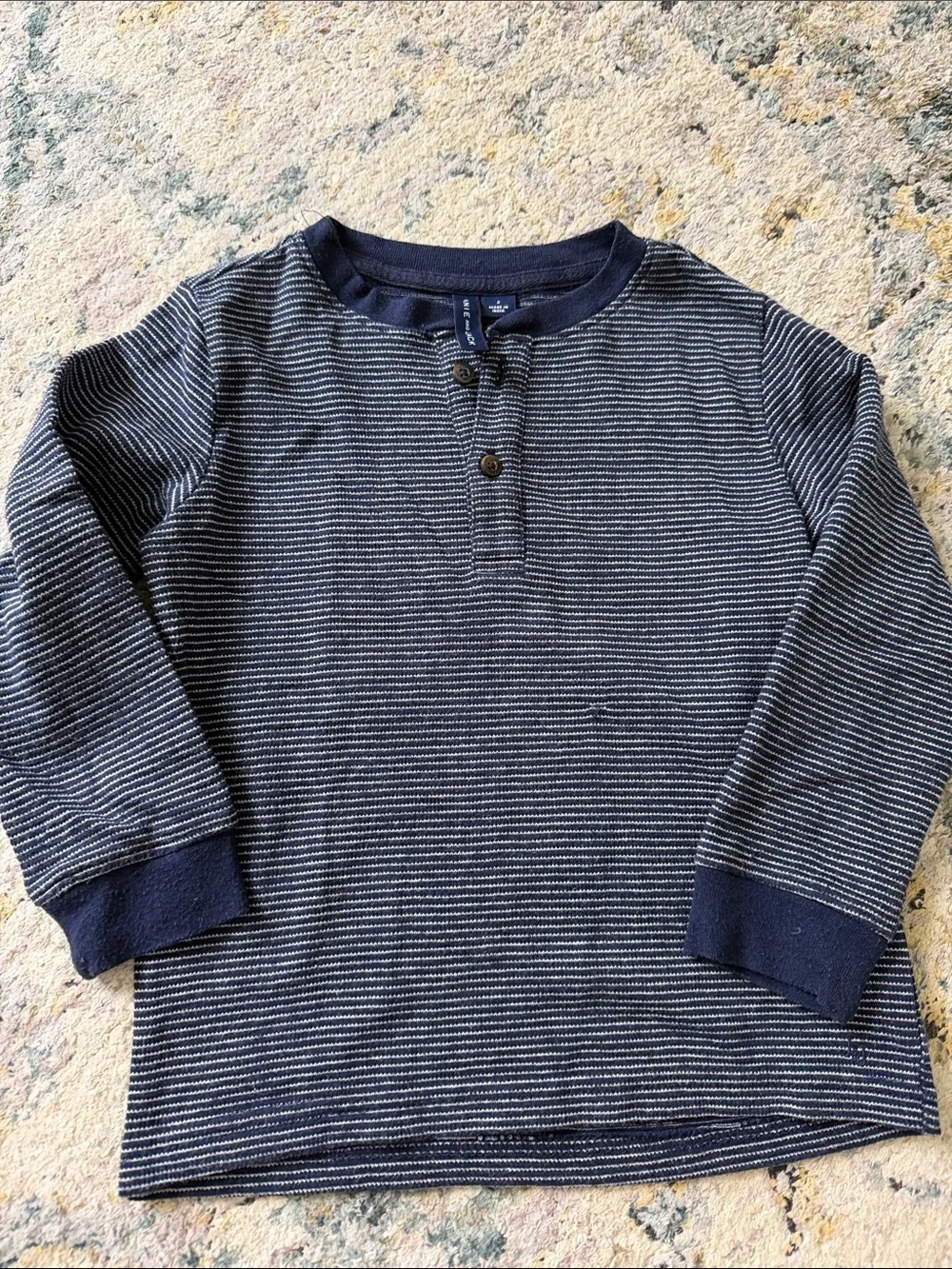 Janie and Jack Navy & White Striped Long-Sleeve Henley tee